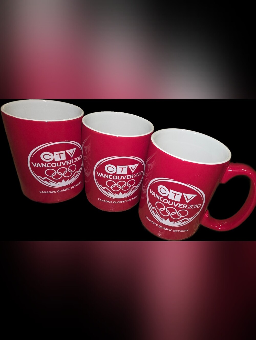 3 Vancouver 2010 Red Olympic Ceramic Mugs